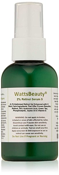 Watts Beauty 2% Retinol Serum - Hyaluronic Acid Gel Blend - No Parabens - Made in the USA - Perfect for Dull Skin, Aging Skin, Wrinkles, Large Pores, Oily Skin, Acne Prone Skin & Much More - 98% Natural / 72% Organic - 4oz