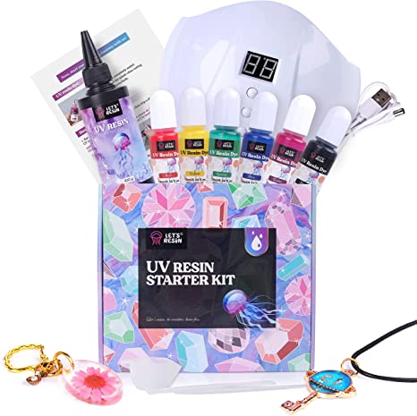 LET'S RESIN UV Resin Starter Kit,100g Highly Clear UV Resin,Resin Accessories with Color Pigment,UV Light for Fast Resin Curing,Making Keychain,Jewelry,Resin Molds,Home Decoration