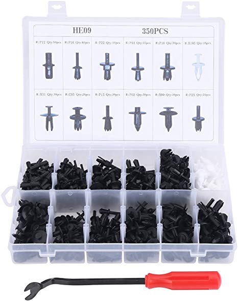 Hlyjoon Plastic Rivet 350 Pcs Car Body Plastic Push Pin Fasteners Trim Kit Assorted Moulding Clip with Screwdriver for GM Ford Toyota Honda Nissan Mazda Chrysler Mercedes-Benz Universal