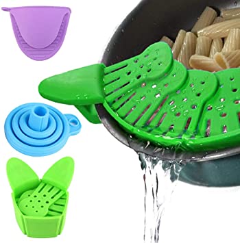 Fold-able Strain Pasta Strainer, KEYI Clip Silicon Cook Kitchen Strainer for Most Pots & Bowls Kitchen Colander