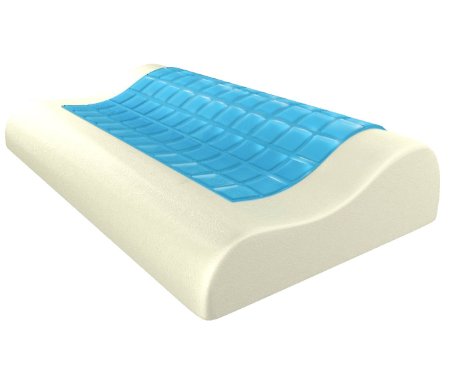 Contour Memory Foam Cooling Gel Pillow with Removable Case, Temperature Sensitive High Density Foam, Viscoelastic, Firm and Comfortable head Support, Relieves Neck Pain, Muscle Tension, Headache, Snoring, and Migraines.