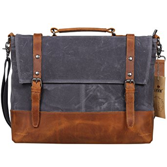 S-ZONE Vintage Waterproof Canvas Leather Messenger Traveling Briefcase Shoulder Laptop Bag