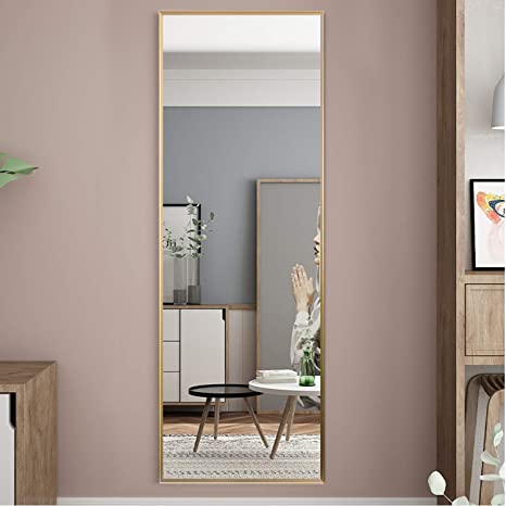 NeuType Full Length Mirror Standing Hanging or Leaning Against Wall,Rectangle Floor Mirror Dressing Mirror Wall-Mounted Mirror for Bedroom Bathroom Living Room,Thin Aluminum Alloy Frame,Gold,65"x22"