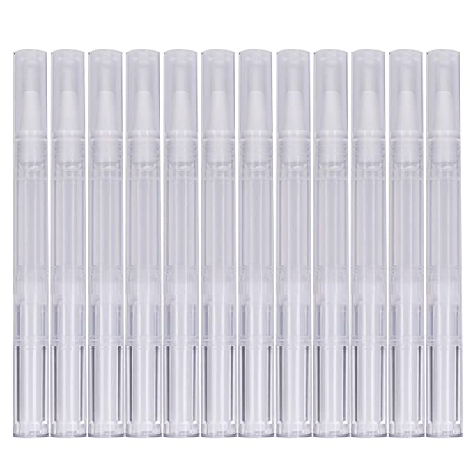 Foraineam 12 Pack 3ml Twist Pen Transparent Empty Nail Oil Pen with Brush Tip, Eyelash Growth Liquid Tube, Disposable Cosmetic Container Lip Gloss Brush Applicators