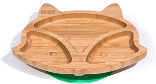 bamboo bamboo Baby Toddler Fox Cub Suction Plate, Stay Put Feeding Plate, Natural Bamboo (Green)