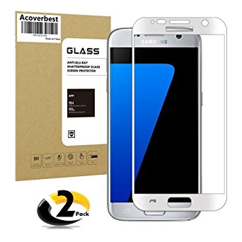 Samsung Galaxy S7 (2-Pack) Full Screen Coverage Tempered Glass Screen Protector,Acoverbest Ultra Thin Protective Glass [9H Hardness][Anti-Scratch][Bubble Free][Ultimate Clarity](White)