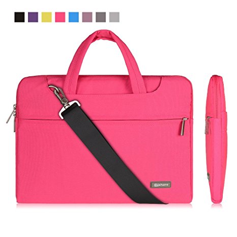 Qishare 13 13.3" Pink Tablet / Laptop / Chromebook / Macbook/ Ultrabook Multi-functional Business Briefcase Sleeve Pouch /Messenger Case Tote Bag Cover with Handle and Carrying Strap for Acer / Asus / Dell / Fujitsu / Lenovo / Hp / Samsung / Sony / Toshiba Computer, Suitable for Students/computer Worker/women/men/ladies/girls/boys/teens Design (Pink, 13.3'')