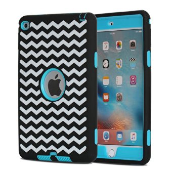 iPad mini 4 Case,Apple Ipad Mini 4 Case, BENTOBEN Full-body 3 IN 1[Silicone&PC] Hybrid Protective Heavy Duty Rugged Shockproof Drop Resistance Anti-slip Cover for Apple iPad Mini 4, Chevron Blue