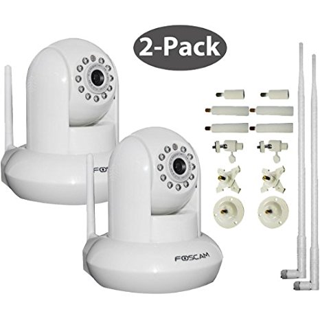 Foscam FI8910W 2-Pack Bundle (White) with 9dbi Antennas and 7-Piece Adjustable Bracket