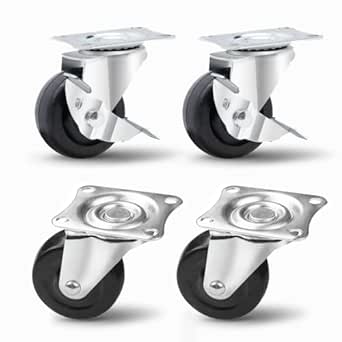 POWERTEC 2 Inch Swivel Caster Wheels Set of 4 with 264 lbs Loads (2 with Brakes & 2 Without), Heavy Duty Plate Casters, Rubber Castor Wheels for Furniture, Cart, Dolly and Workbenches (17211V)