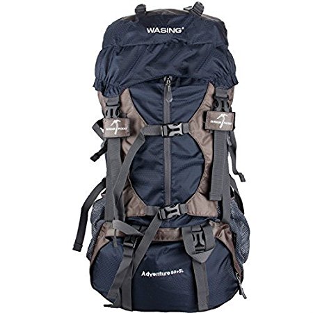 WASING 55L Internal Frame Backpack Hiking Backpacking Packs for Outdoor Hiking Travel Climbing Camping Mountaineering with Rain Cover WS-55Lpack