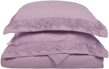 Super Soft Light Weight, 100% Brushed Microfiber, Twin/Twin XL, Wrinkle Resistant, Purple Duvet Set with Regal Lace Pillowshams in Gift Box