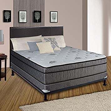 Continental Sleep, 13-Inch Soft Foam Encased Hybrid Eurotop Pillowtop Memory Foam Gel Innerspring Mattress And 4-Inch Wood Traditional Box Spring/Foundation Set, Good For The Back, No Assembly Required, Queen Size 79" x 59"
