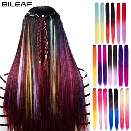 20pcs Colored Party Clip in Hair Extensions for Kids 18'' Ombre Synthetic Colorful Straight Clip on Hair Pieces(Mixed Colors)