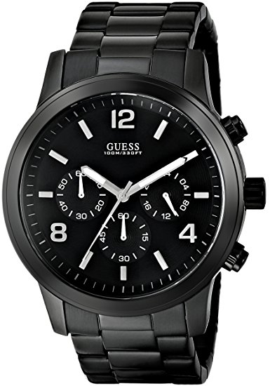 GUESS Men's U15061G1 Sporty Black Stainless Steel Watch with Chronograph Dial and Deployment Buckle