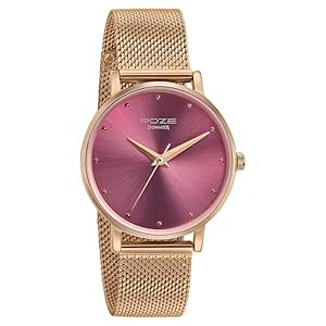 Sonata Poze Quartz Analog Pink Dial Metal Strap Watch for Women-SP80017WM03