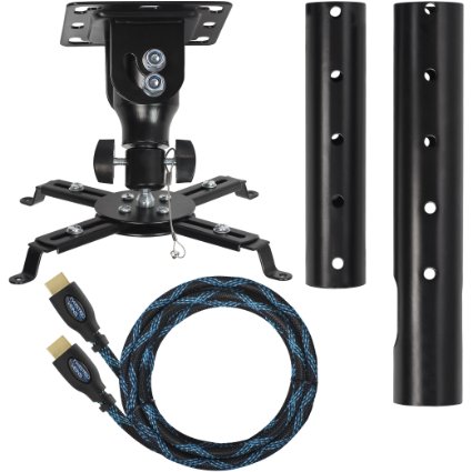 Cheetah Mounts APMEB Universal Projector Ceiling Mount Includes a 27" Adjustable Extension Pole and a Twisted Veins 15' HDMI Cable