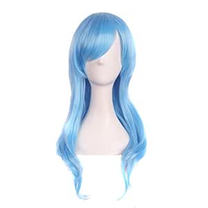 MapofBeauty 28" 70cm Long Curly Hair Ends Costume Cosplay Wig (Azure)