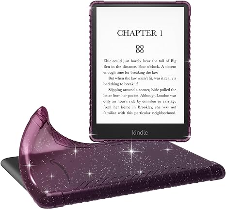 MoKo Case for 6.8" Kindle Paperwhite (11th Generation-2021) and Kindle Paperwhite Signature Edition, Ultra Clear Soft Flexible Transparent TPU Skin Bumper Back Cover Shell, Glitter Dark Orchid