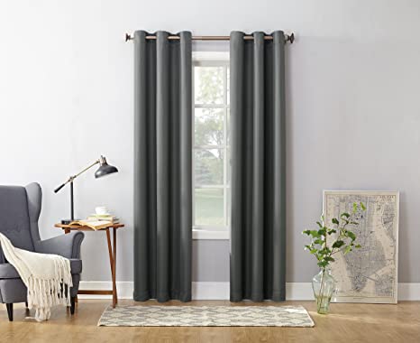 No. 918 Montego Casual Textured Grommet Curtain Panel, 48" x 63", Charcoal Gray