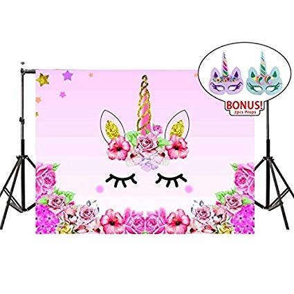 Soobuy Unicorn Photography Backdrop, 7x5ft Unicorn Themed Birthday Party Backdrop, Unicorn Photo Background with Unicorn Masks for Baby Shower Dessert Table