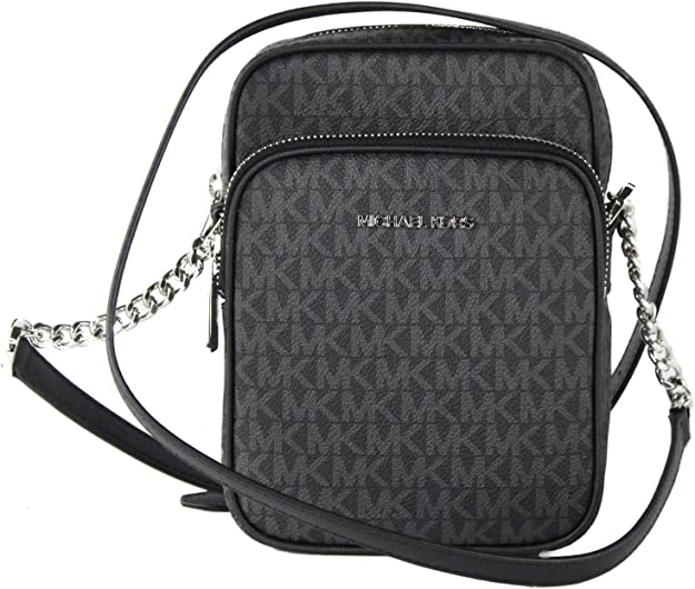 Michael Kors Jet Set Travel Signature PVC Medium Logo Chain Crossbody Flight Bag