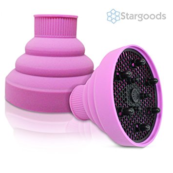 Stargoods Silicone Hair Dryer Diffuser - Best Collapsible Travel Hot Tools - Pink