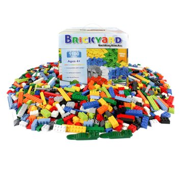 [1,100 Pieces] LEGO Compatible Building Brick Toys by Brickyard - Bulk Block Set with 154 Roof Pieces, 2 Free Brick Separators, and Reusable Storage Box with Handle