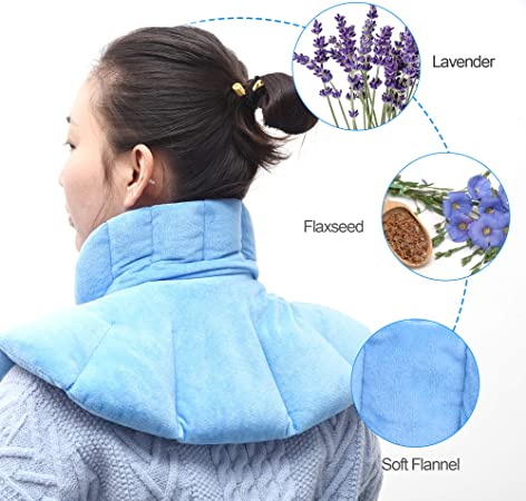Microwave Heating Pad for Neck & Shoulder, Hot & Cold Herbal Wrap Pad for Pain Relief,Muscle Relaxation.Use in Microwave or Freezer. Flannel Wrap, Include Lavender, Linseed