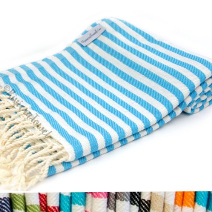 Striped Print Turkish Towel Peshtemal in 100% Cotton for Beach Bath Swimming Pool Yoga Pilates Picnic Blanket Scarf Wrap Hammam Fouta Turkish Bath Towels Beach Towel (Turquoise)