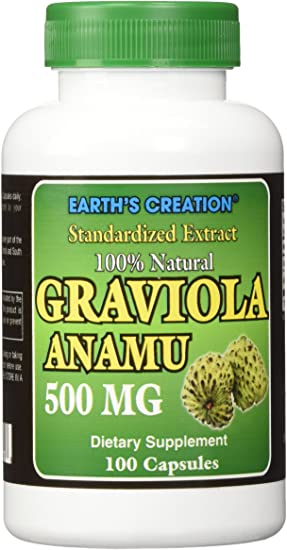 Earth's Creation Graviola Anamu 500mg (800mg-200mg Per Serving) - 100% Natural, Guanabana, Guayabano - 100 Capsules