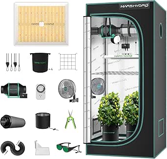 MARS HYDRO TS1000 Growzelt Komplettset LED Grow Light Lampe 80X80X160cm Growzelt Grow Tent Kit mit 4" Belüftungssat Temperatur und Feuchtigkeitsregler