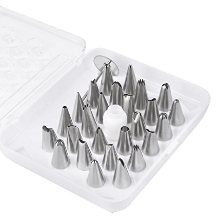 Cake Decorating Tips, MCIRCO 28-piece Piping Tips Icing Tips Stainless Steel Frosting Nozzels Cookies Macaron Cupcake Decorating Kits Supplies with Flower Nail, Icing Coupler and Storage Box