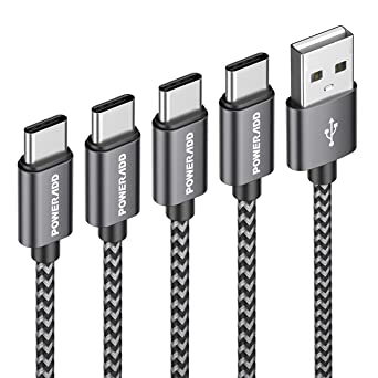 USB C Cable, Poweradd [4Pack, 0.5M 1M 1.5M 2M] USB Type C Fast Charger Charging Cable Nylon Braided Cable for Samsung Galaxy S10/S9/S8, Huawei P30/P20/P10, Xiaomi, Sony, Macbook etc.-Grey