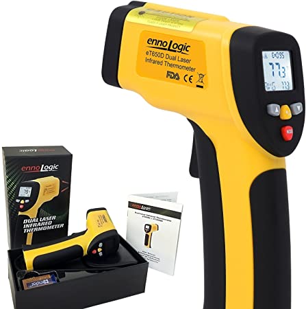 ennoLogic Temperature Gun (NOT for Body Temperature) - Dual Laser Non-Contact Infrared Thermometer -58°F to 1202°F - NIST Option Available - Accurate Digital Surface IR Thermometer eT650D