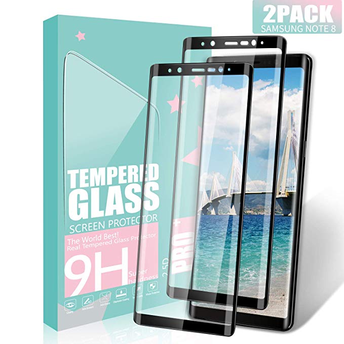 SGIN Note 8 Screen Protector, [2 Pack] Premium Tempered Glass Screen Protector, 9H Hardness, Scratch-Resistant, Bubble Free, Anti-Fingerprint, Touch Sensitive, for Samsung Note 8 - Black