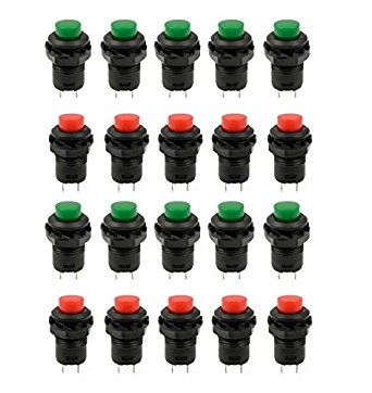 HONBAY 20 Pcs 1.2inch Thread Green & Red Cap SPST Latching Type Push Button Switch OFF-ON