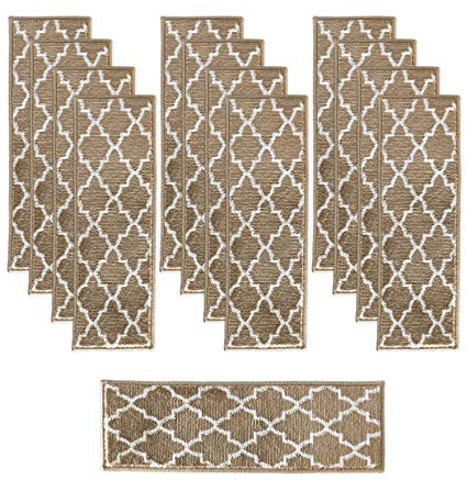 Sultansville Trellisville Collection Trellis Design Vibrant and Soft Stair Treads, Beige, Pack of 13