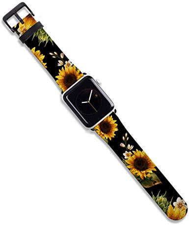 Compatible with Apple Watch Band, 38mm, 40mm, 42mm 44mm for Women - Sunflower Faux Leather New Quality Replacement Band Strap for All Series 5 4 3 2 1 incl. Gift Pouch (38mm / 40mm)