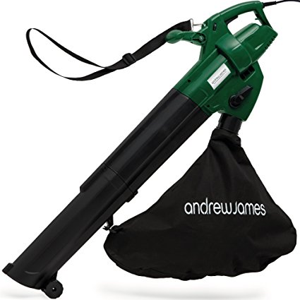 Andrew James Electric Leaf Blower and Garden Vac Shredder - Large Capacity 45L Vacuum Bag - Lightweight 4KG Machine - Adjustable Power - Shoulder Strap - Easy Function Change - 10M Cable