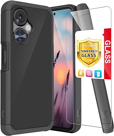 TJS Compatible for OnePlus Nord N30 5G Case, with Tempered Glass Screen Protector Dual Layer Hybrid (Magnetic Mount Friendly) Shockproof Drop Protection Impact Phone Case (Black)