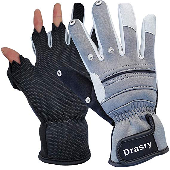 Drasry Neoprene Ice Fishing Gloves Winter Windproof Fish Tackle for Men and Women Cold Weather Fly Fishing Touchscreen Sun Protection 3 Cut Fingers for Photography Running Cycling
