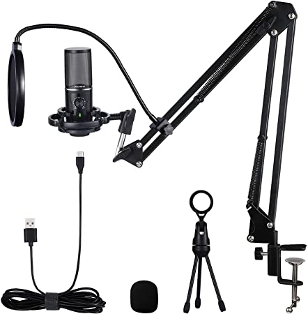 JOUNIVO Podcast Microphone USB Consender Recording Computer Microphone Kit,JV905 Studio Cardioid PC Mic Set with Scissor Boom Arm Stand for Vocal, Streaming, Youtuber, Gaming, Skype, Music