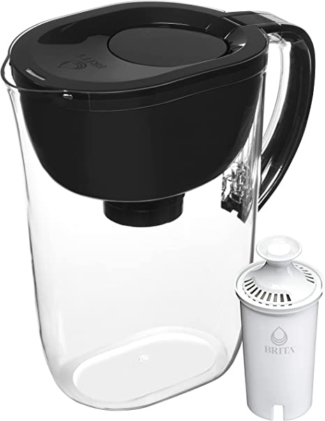 Brita Large 10 Cup Water Filter Pitcher with Smart Light Filter Reminder and 1 Standard Filter, Made Without BPA, Black (Packaging May Vary)