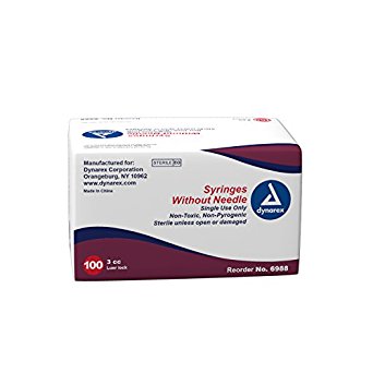 Dynarex 6988B Syringe Luer Lock, 3 cc (Pack of 100)