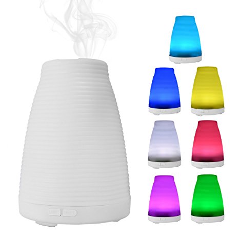 Aroma Diffuser,ELEGIANT 100ml Colorful Ultrasonic Humidifier Aroma Diffuser / Aromatherapy Essential oil Diffuser Cool Mist Humidifier for Home, Yoga, Office, Spa, Bedroom, Baby Room White