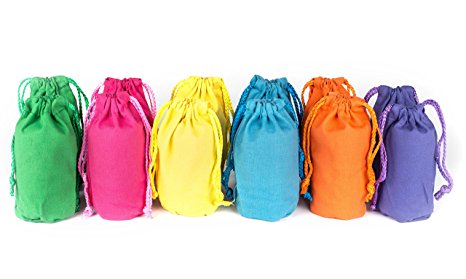 Canvas Drawstring Favor Gift Bags Bulk Set of 12 Neon Colored Goodie Bags Sacks with Drawstring Closure for Party Favors and Supplies 7" x 4.5"