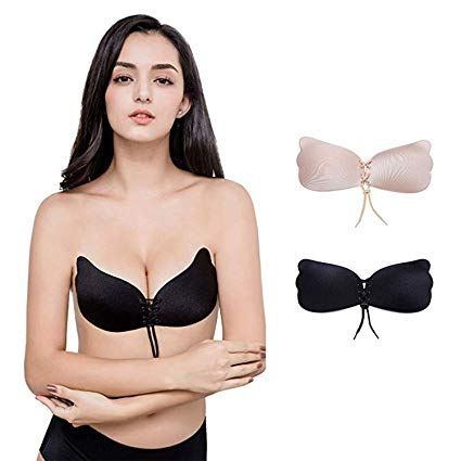 Bocianelli Strapless Backless Bra, [2 Pack ] Push-up Sticky Adhesive Bras for Women …