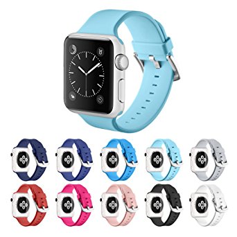 Sundo Latest Fashion Soft Silicone Sport Wrist Staps Band Replacement With Stainless Steel Buckle for Apple Watch iWatch All Models Series 1/ 2 (turquoise 38mm)