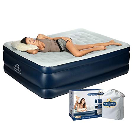 Forbidden Road Air Mattress,Twin and Queen Size Portable Inflatable Double Airbed with Built-in Electric Pump Durable Firm Blow Up Raised Bed with Storage Bag Easy Setup